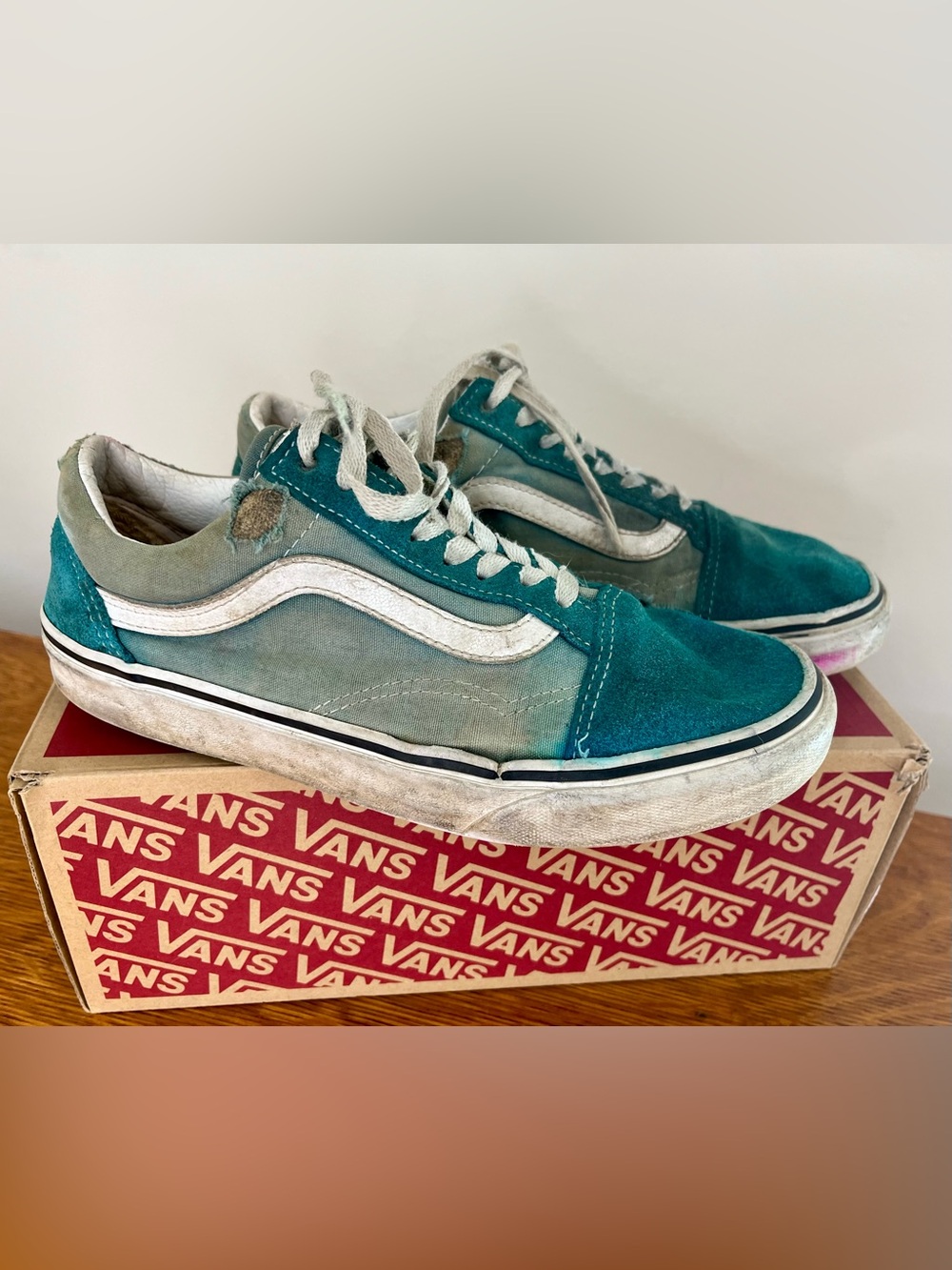 Vans Old Skool Ward Shoes Women's 8 Mens Size 6.5 Teal White Casual Low Cut